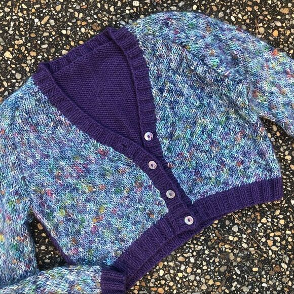 Vintage hand knit fuzzy mohair blend shirt cropped chunky cardigan sweater M L - Picture 1 of 4